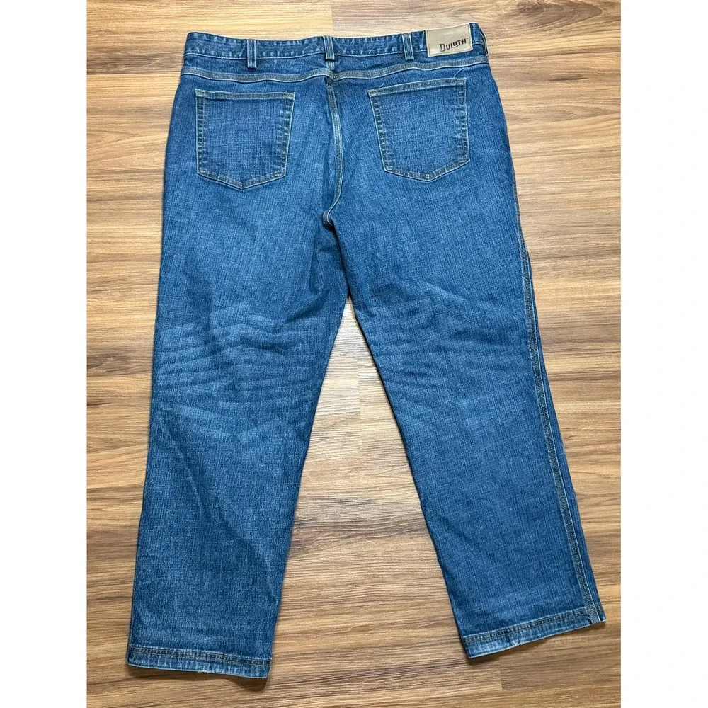 Duluth Trading Flex Ballroom Jeans Men Relaxed Fit Blue Dark Wash Denim Sz 42x30